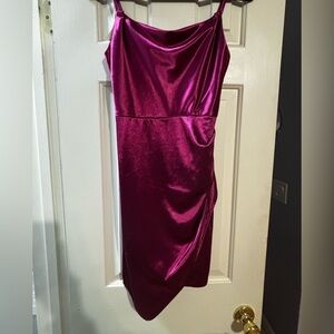 BCX Magenta Asymmetrical Ruched Sweetheart Dress